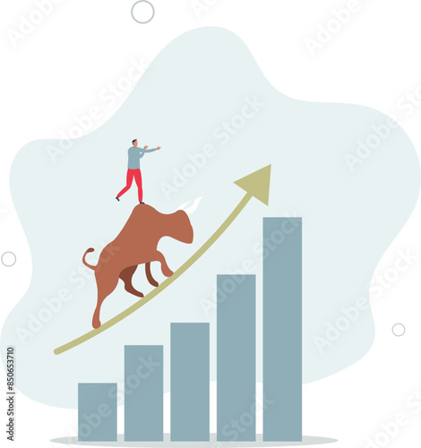 Stock market bull market, financial asset value and price rising up, investor and trader gain more profit concept.flat illustration.