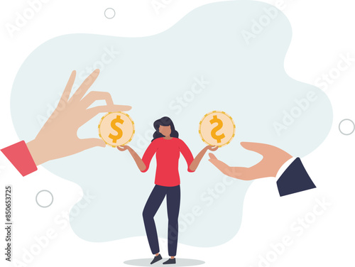 Living paycheck to paycheck, financial problem, get monthly income to pay for debt and loan or monthly expense concept.flat illustration.