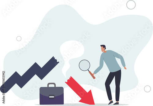 Market crash analysis, learn from failure or crisis and recession data, analyze or measure investment downturn concept.flat illustration.
