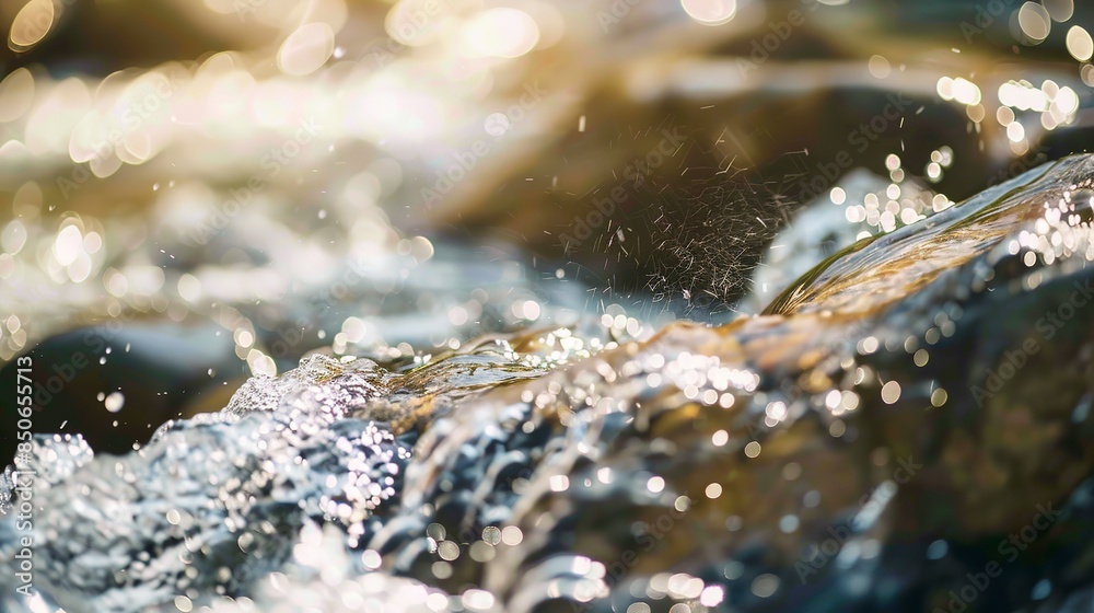 Close-up of water flowing over pebbles, dappled sunlight, clear and bubbling stream. Close-up of water flowing over pebbles, dappled sunlight, clear and bubbling stream.