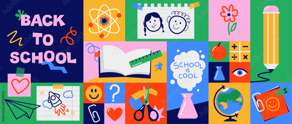 Fotografie Back to school long horizontal banner, background