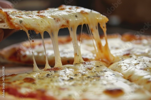 Delicious cheesy pepperoni pizza slice, freshly made with melted mozzarella, savory spices, and herbs, perfect for dinnertime or lunchtime indulgence