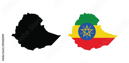 Vector Ethiopia Map. Map of Ethiopia with national Flag.
