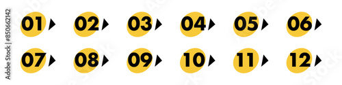 Bullet points numbers from 1 to 12 list markers yellow black color modern typography