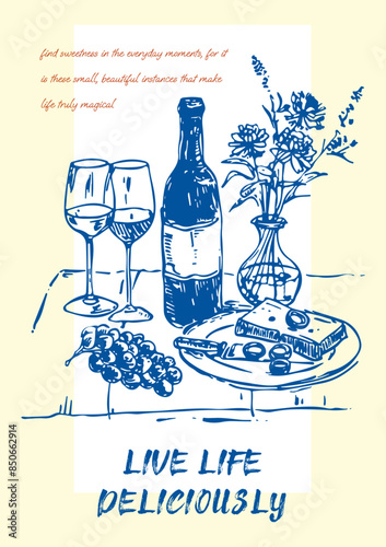 Minimalist hand drawn poster on the theme of dolce vita Italy, Summer, vacation. Vector illustration
