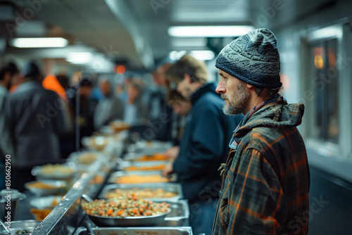 Wallpaper Mural Homeless man in the shelter canteen, feeding the hungry, receiving assistance. Torontodigital.ca