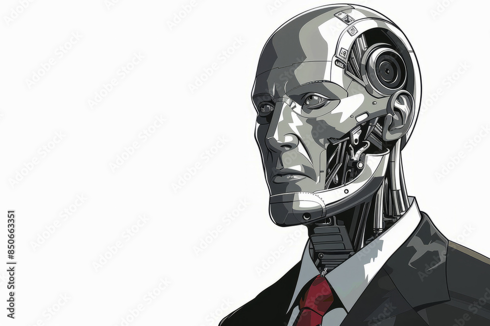 A robot in a suit, an office worker or a political figure A robot in a suit, an office worker or a political figure