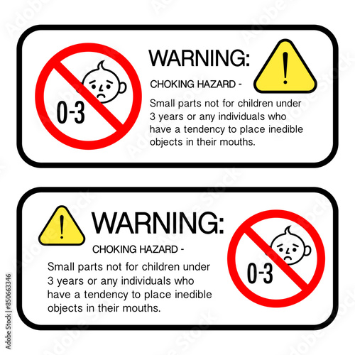 Choking hazard sign sticker or banner, not suitable for children under 3 years vector 10 eps