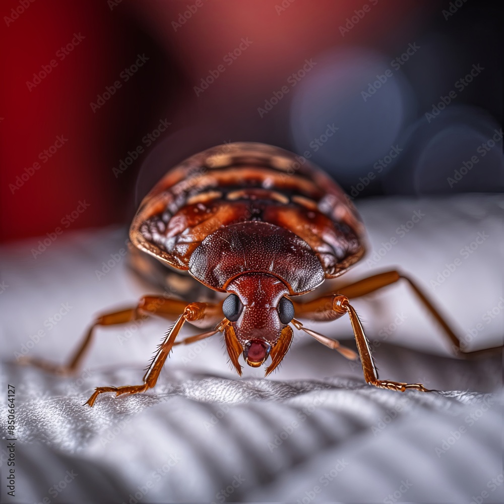 Bedbug Close up of Cimex hemipterus - bed bug on bed background , generated by AI. High quality photo Bedbug Close up of Cimex hemipterus - bed bug on bed background , generated by AI. High quality photo