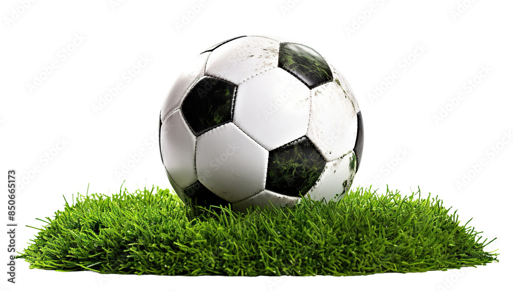 Obraz premium Soccer football ball on green grass, cut out