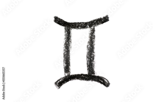 A hand-drawn Gemini zodiac sign in black pencil on a white background, perfect for astrology-themed designs, horoscope articles, and spiritual projects