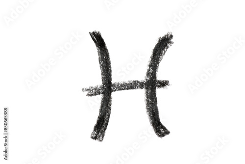 A hand-drawn Pisces zodiac sign in black pencil on a white background, perfect for astrology-themed designs, horoscope articles, and spiritual projects