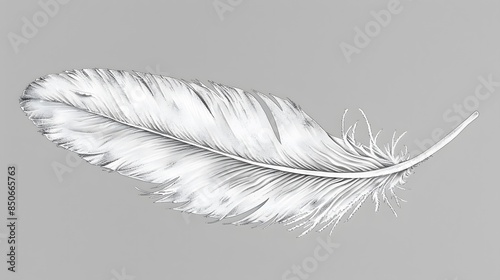 Single White Feather Against Grey Background