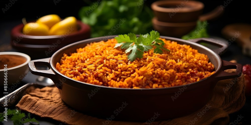 Traditional Ghanaian Jollof Rice Recipe. Concept West African Cuisine