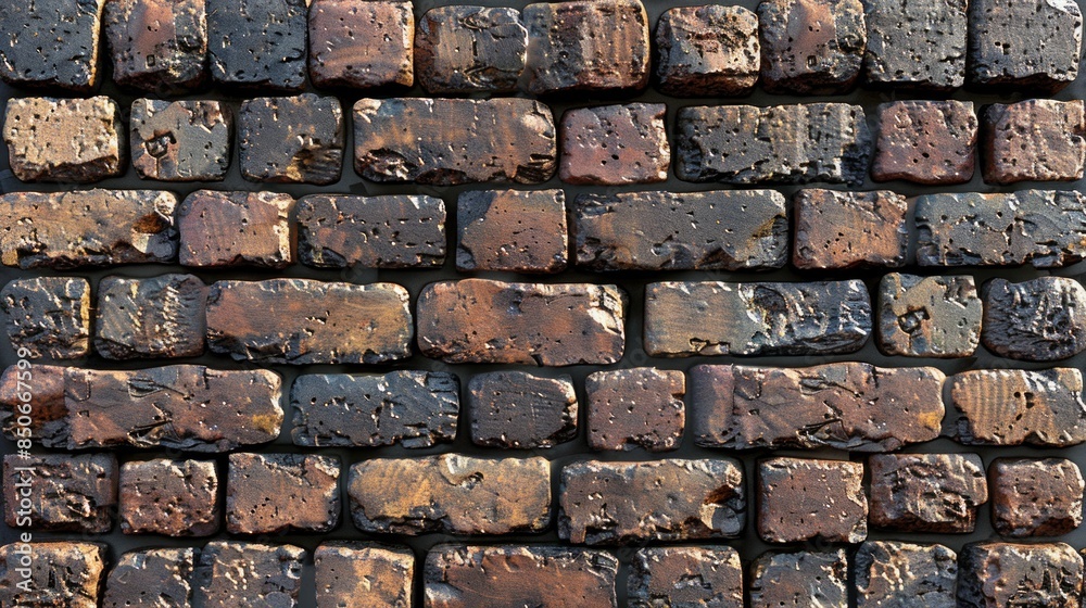 A close-up of a brick wall texture, with weathered bricks and mortar lines creating a solid and rugged pattern. AI Generative A close-up of a brick wall texture, with weathered bricks and mortar lines creating a solid and rugged pattern. AI Generative