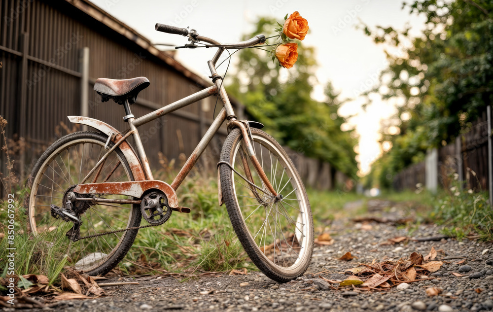 old rusty bicycle in the park created with Generative AI technology old rusty bicycle in the park created with Generative AI technology