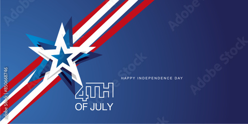 4th of July Happy Independence Day abstract USA star and red white blue flag on blue background greeting card
