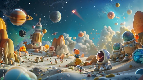Cartoon-Style Space Travel, Fantasy Fairy Tale Concept