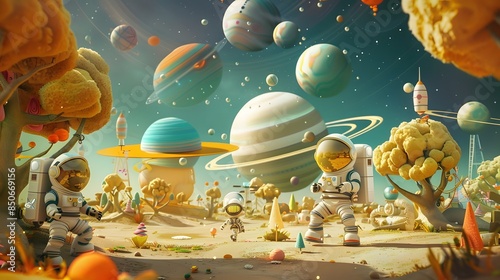 Cartoon-Style Space Travel, Fantasy Fairy Tale Concept