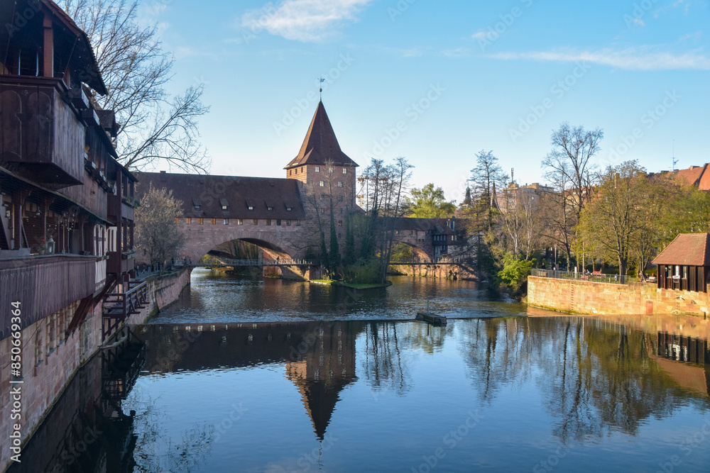 bridge over Pegnitz River in the Old Town of Nurnberg bridge over Pegnitz River in the Old Town of Nurnberg