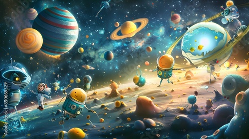 Cartoon-Style Space Travel, Fantasy Fairy Tale Concept