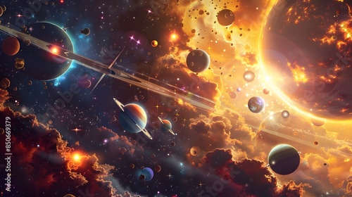 Cartoon-Style Space Travel, Fantasy Fairy Tale Concept