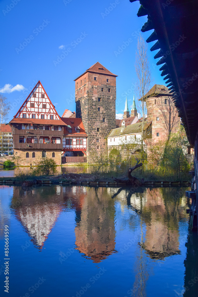 bridge over Pegnitz River in the Old Town of Nurnberg bridge over Pegnitz River in the Old Town of Nurnberg