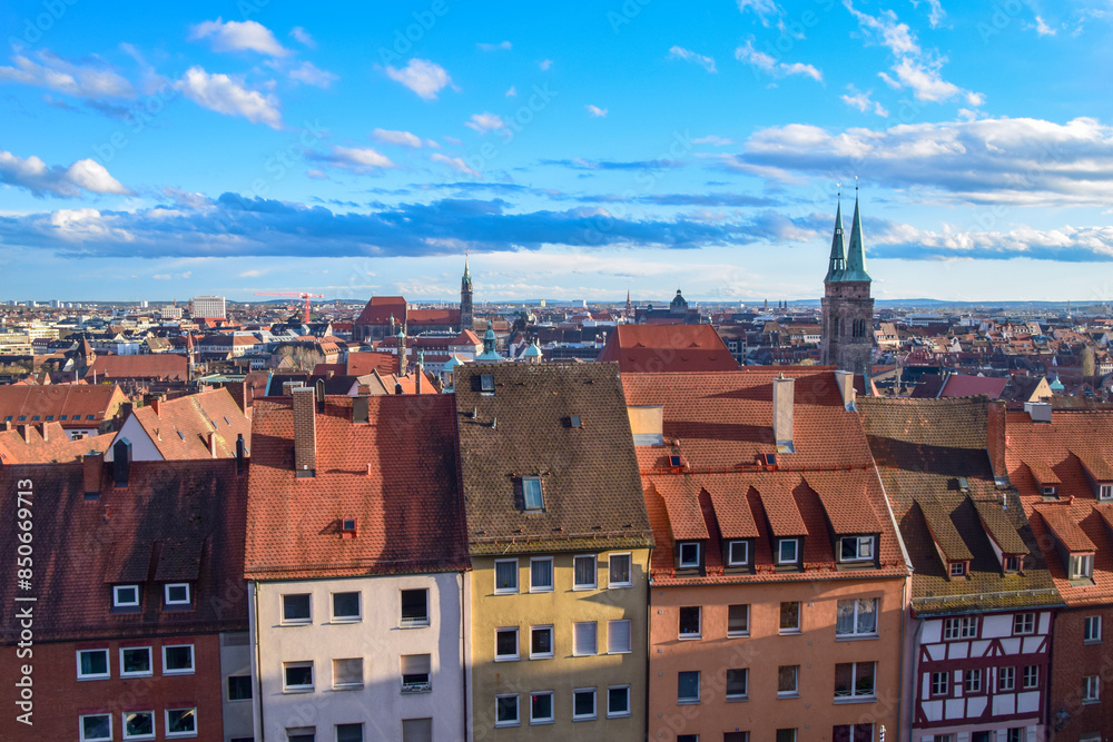 Top cityscape view from the castle hill on the old town with cathedral in Nurnberg, Germany Top cityscape view from the castle hill on the old town with cathedral in Nurnberg, Germany