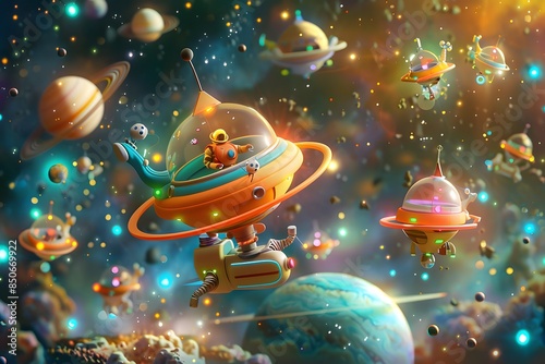 Cartoon-Style Space Travel, Fantasy Fairy Tale Concept