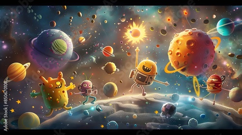 Cartoon-Style Space Travel, Fantasy Fairy Tale Concept