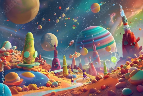 Cartoon-Style Space Travel, Fantasy Fairy Tale Concept