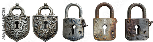 Iron and Platinum Metal Locks isolated on Transparent Background. AI generative