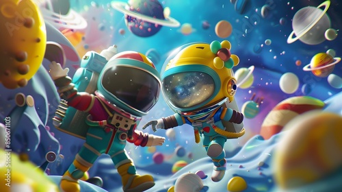 Cartoon-Style Space Travel, Fantasy Fairy Tale Concept