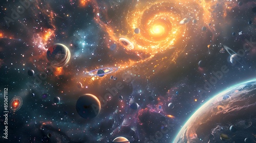 Cartoon-Style Space Travel, Fantasy Fairy Tale Concept