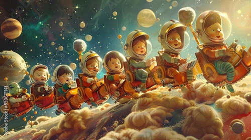 Cartoon-Style Space Travel, Fantasy Fairy Tale Concept