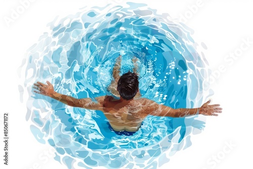 Person swimming in a pool viewed from above