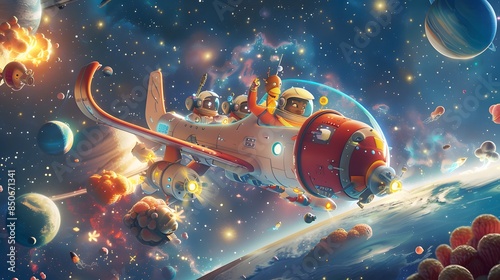 Cartoon-Style Space Travel, Fantasy Fairy Tale Concept