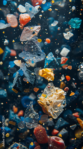 Scientific study of microplastics under a microscope with detailed texture and color variations