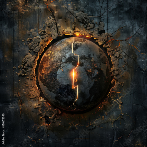 The Earth as a draining battery. The Earth should be depicted with cracks and signs of wear.