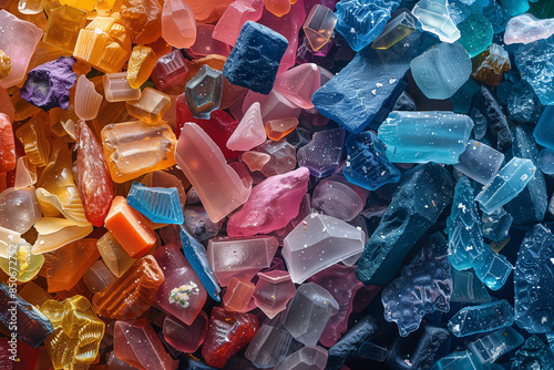 Scientific study of microplastics under a microscope with detailed texture and color variations