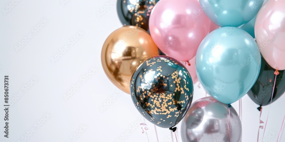 Colorful Balloons in a Bunch on White Background Colorful Balloons in a Bunch on White Background