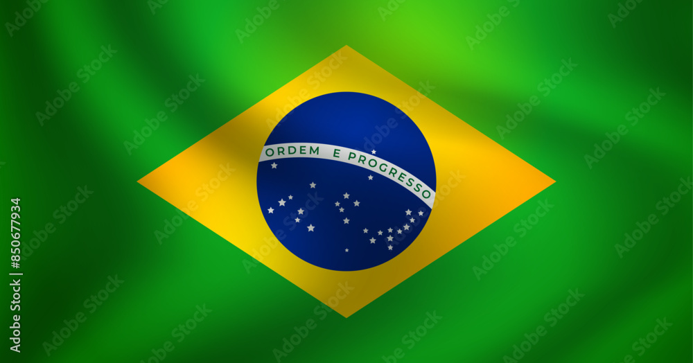 Fototapeta premium Brazil flag, Realistic waving fabric flag vector illustration. Translation: order and progress