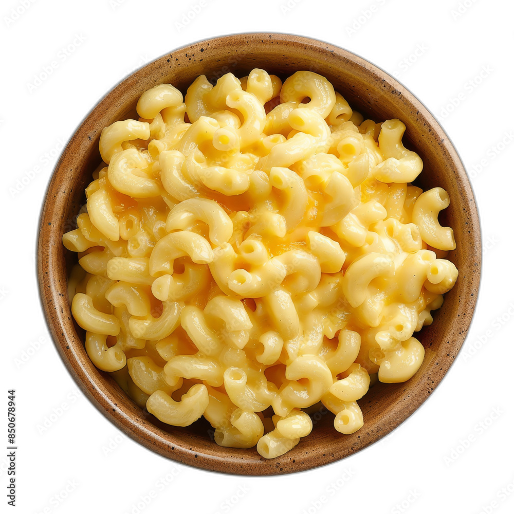A top view of a bowl of macaroni on an isolate transparency background, in PNG format A top view of a bowl of macaroni on an isolate transparency background, in PNG format