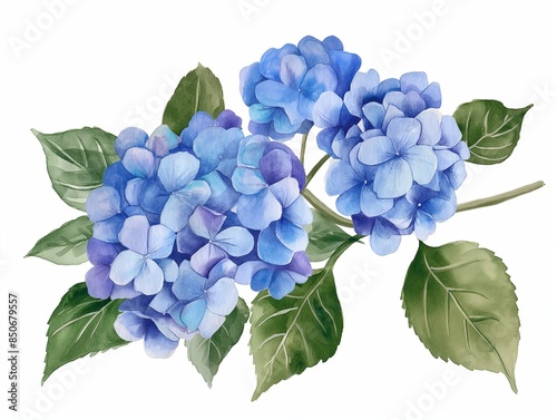 Watercolor vintage summer hydrangea flowers on white background, watercolor style