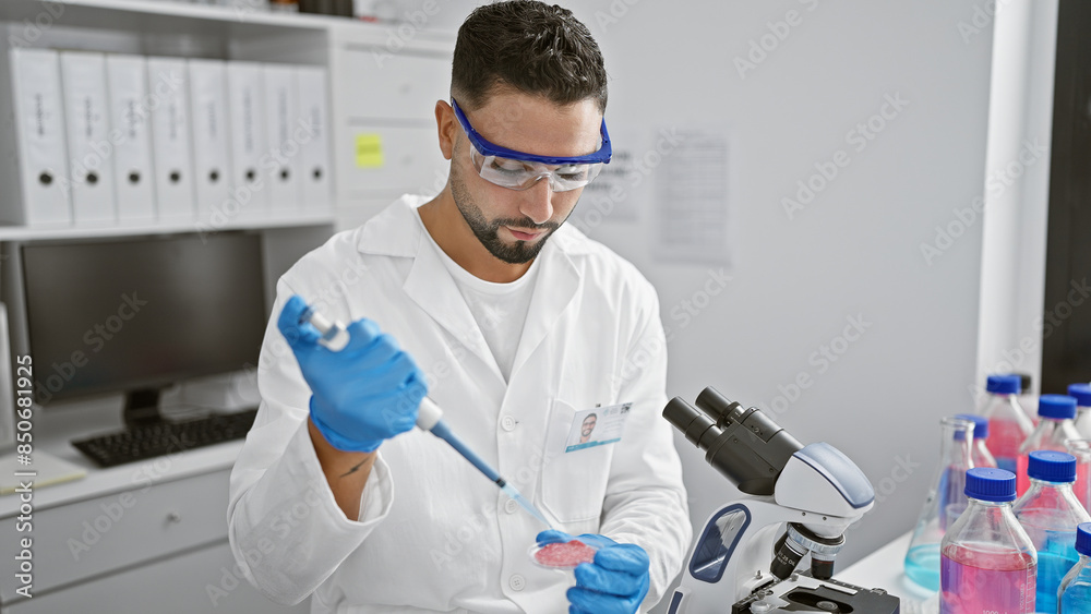 Man scientist working laboratory research microscope healthcare Man scientist working laboratory research microscope healthcare