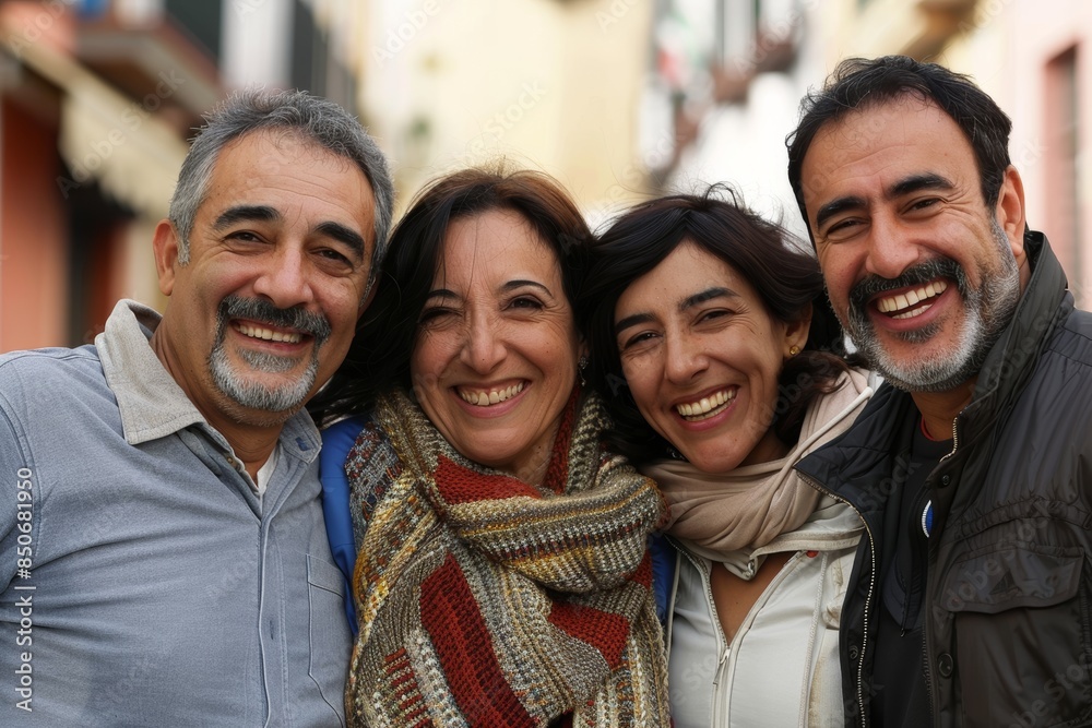 Portrait of a group of senior friends in the street. Selective focus. Portrait of a group of senior friends in the street. Selective focus.