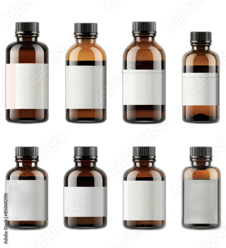 Blank vitamin bottle labels on a transparent background
