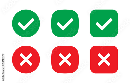 Right or wrong icons. Green tick and red cross checkmarks. Yes or no symbol, approved or rejected icon for user interface. Free Download Right or wrong icons. Green tick and red cross checkmarks. Yes or no symbol, approved or rejected icon for user interface. - GFXLoad