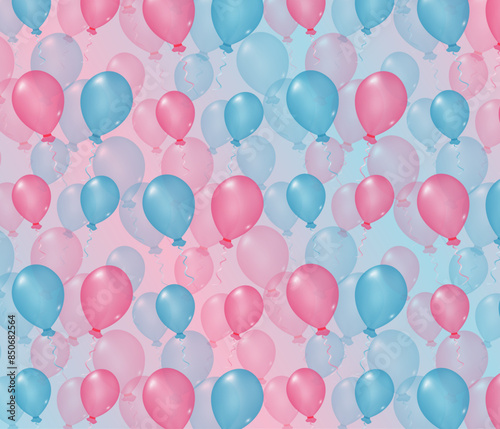 Celebration background with pink and blue balloons for gender party. Boy or girl. Know gender of unborn child. Happiness of parenthood. Baby Shower party decor