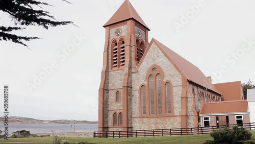 View of the Christ Church Cathedral in Port Stanley, Capital of the Falkland Islands (Also Known as the Malvinas Islands). 4K Resolution. photo